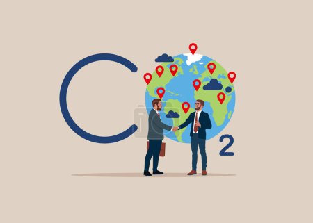 Illustration for Negotiations and agreement with balancing carbon neutral CO2 gas. Flat vector illustration - Royalty Free Image