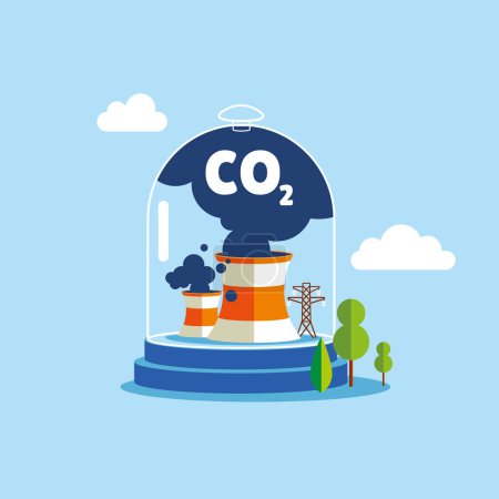 Illustration for Net CO2 footprint neutralize development. Carbon technology research. Modern vector illustration in flat style - Royalty Free Image