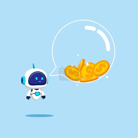 Illustration for Robot with artificial intelligence. Money talks, a speech bubble filled with metal dollar coins. Flat vector illustration - Royalty Free Image