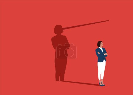 Illustration for Woman with long nose lier talk about fake news. Politician lies about truth. Flat vector illustration - Royalty Free Image
