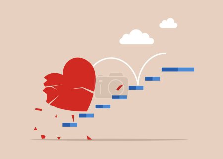 Broken heart. After love failure, burnout or no inspiration.  Flat vector illustration
