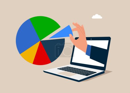 Illustration for Computer arrange pie chart as to suitable for risk and return. Investment asset allocation and rebalance. Flat vector illustration - Royalty Free Image