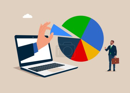 Illustration for Hand human arrange pie chart as suitable for risk and return. Investment asset allocation and rebalance. - Royalty Free Image