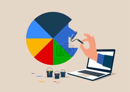 Illustration for Painting with special roller repair equipment  a pie chart. Rebalancing investment portfolio to suitable for risk and return. Flat vector illustration - Royalty Free Image