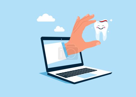 Illustration for Happy tooth with toothpaste on head. Modern vector illustration in flat style - Royalty Free Image