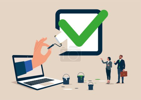 Illustration for Business people  paint a big green checkbox. Vector illustration - Royalty Free Image