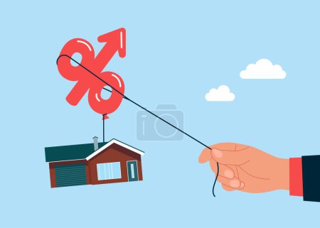 Illustration for Struggle with inflated interest rate rising house prices, real estate inflation. Vector illustration - Royalty Free Image