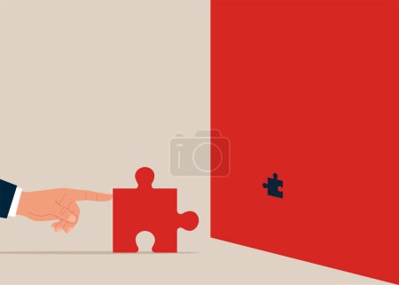 Illustration for Insufficient size of jigsaw puzzle. problem challenge. Flat vector illustration - Royalty Free Image