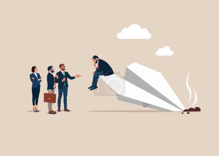 Illustration for Paper plane fall. Financial disaster. Poor decision making, unforeseen event, failed business. Crisis. Vector illustration - Royalty Free Image