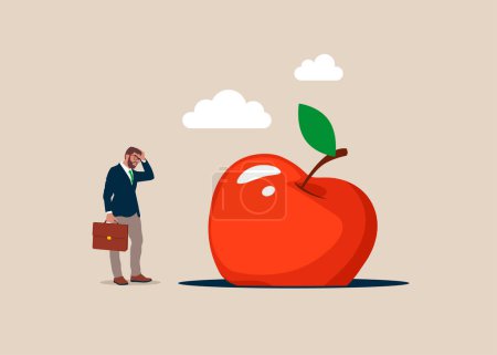 Illustration for Red apple fell into a pit. Burnout or no idea. Burnout financial and investment growth. Upset business team. Unsuccessful of working together. Flat vector illustration - Royalty Free Image