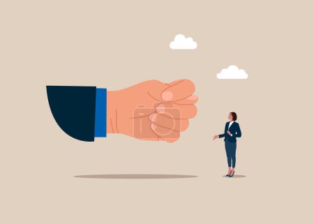 Big hand showing fig sign to an woman. A gesture of negative decision, disapproval. Kukish, fig - a finger gesture. Flat vector illustration