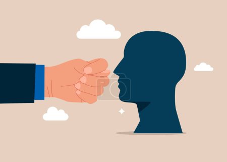Show a fig gesture in the face of another. Flat vector illustration