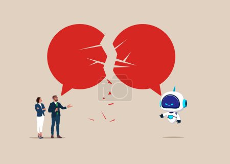 People and robot communication breakdown.  Misunderstanding, negotiation problems, miscommunication, argument. Flat vector illustration