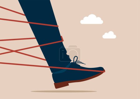 Businessman trying to run away with full effort. Business difficulty or struggle with career obstacle to overcome to success. Flat vector illustration