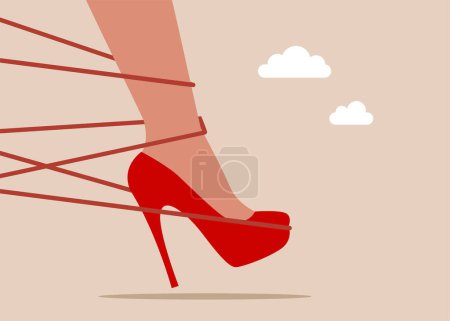 Businesswoman trying to run away with full effort. Business difficulty or struggle with career to overcome to success. Flat vector illustration