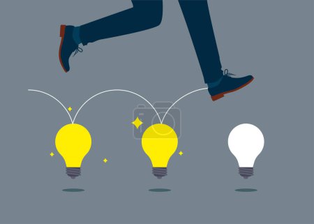 Illustration for Jumping on the light bulb. Bright light bulb concept. Flat vector illustration. - Royalty Free Image