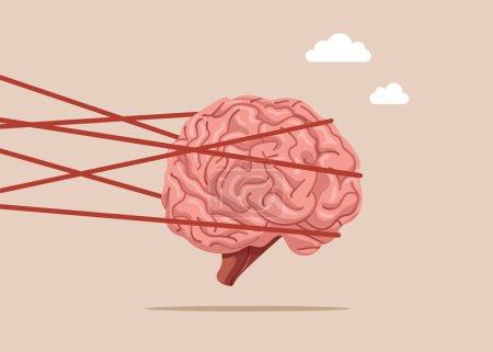 Emotional intelligence. Brain trying to run away with full effort. Flat vector illustration. Brainstorming. 