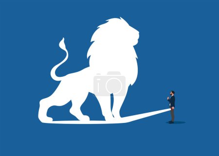 Illustration for Business lion concept with businessman and flashlight. Symbol of ambition, motivation and inspiration. Modern vector illustration in flat style - Royalty Free Image