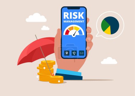 Illustration for Businessman evaluate, analysis risk. Risk management and assessment online. Flat Vector illustration. - Royalty Free Image