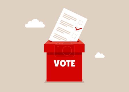 Voting. Putting paper ballots to election box. Democracy Freedom Concept. Flat vector illustration