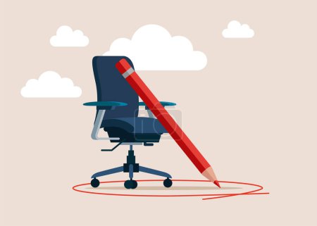 Pencil drawing circle around his office chair. Work boundary, comfort zone. Vector illustration.