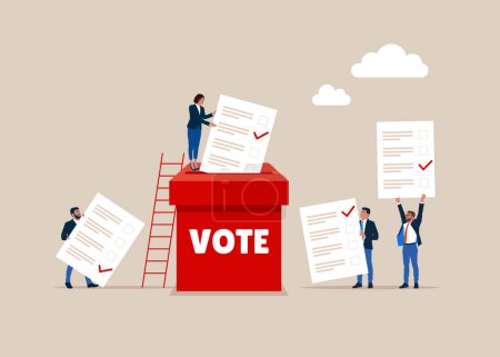 Ballot box and voters. Paper ballots to election box. Democracy Freedom Concept. Flat vector illustration