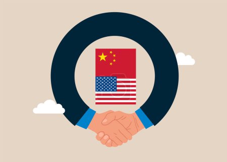 Political of China and United States of America. concept of negotiations, collaboration and cooperation of countries. agreement between governments.  Flat vector illustration