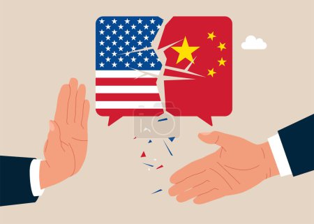 Communication breakdown United States of America and China.  Flat vector illustration