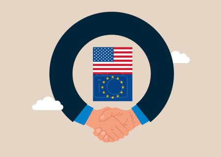 Politisch der Europäischen Union und der Vereinigten Staaten von Amerika. Konzept der Verhandlungen, Zusammenarbeit und Zusammenarbeit der Länder. Einigung zwischen den Regierungen. Vektorillustration
