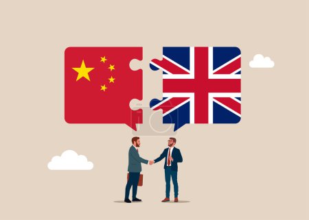 Téléchargez les illustrations : Relations politiques bilatérales et coopération entre la Chine et la Grande-Bretagne. Illustration vectorielle plate - en licence libre de droit