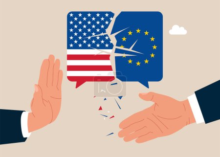 The United States refuses to cooperate with the European Union. Communication breakdown United States of America and European Union.  Flat vector illustration