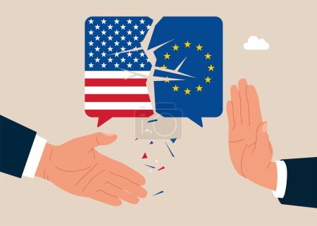L'Union européenne refuse de coopérer avec les États-Unis. Communication ventilation Union européenne et États-Unis d'Amérique. Illustration vectorielle