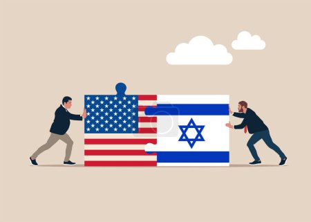Téléchargez les illustrations : Coopération bilatérale. Connecter puzzle éléments puzzle États-Unis d'Amérique et Israël drapeaux. Illustration vectorielle - en licence libre de droit