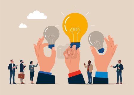 Illustration for Business communication, work discussion or conversation to gathering new idea. Brainstorming, Innovation, Business Creativity. Flat vector illustration. - Royalty Free Image