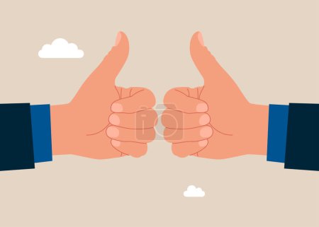 Two people making thumb up sign. Modern vector illustration in flat style. 