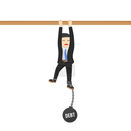 Illustration for Businessman hanging with debt burden - Royalty Free Image