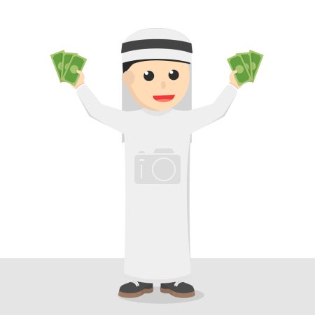 Téléchargez les illustrations : Homme d'affaires arabe tenir de l'argent dans les deux mains - en licence libre de droit