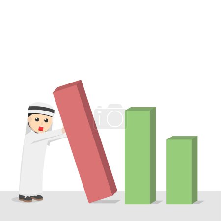 Illustration for Businessman arabian hold barchart collapse - Royalty Free Image