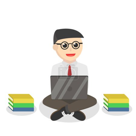 Illustration for Nerd office use laptop design character on white background - Royalty Free Image