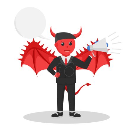Illustration for Evil businessman with megaphone and callout design character on white background - Royalty Free Image