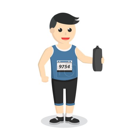 Ilustración de Maratón corredor celebración botella de agua diseño carácter sobre fondo blanco - Imagen libre de derechos