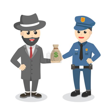Illustration for Crime boss bribe police with money design character on white background - Royalty Free Image