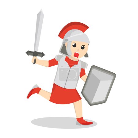 Ilustración de Gladiador uso espada y escudo diseño carácter sobre fondo blanco - Imagen libre de derechos