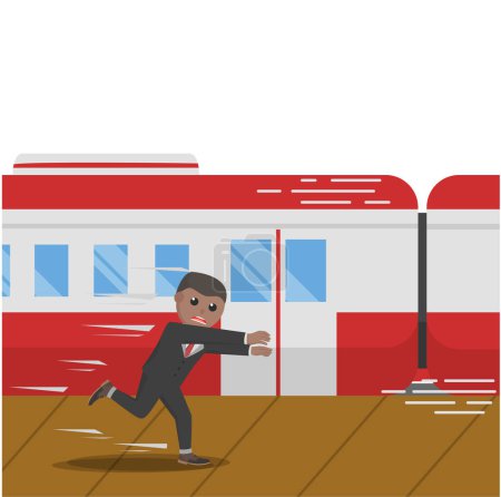 Illustration for Businessman african missed the train design character on white background - Royalty Free Image