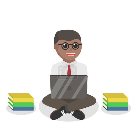 Illustration for Nerd african office use laptop design character on white background - Royalty Free Image