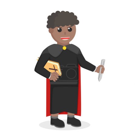 Téléchargez les illustrations : Noir moine africain tenant pieu et personnage de conception de la bible sur fond blanc - en licence libre de droit
