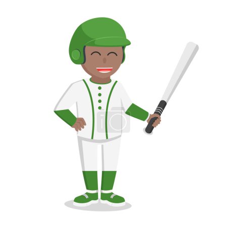 Ilustración de Béisbol jugador africano celebración de béisbol bat diseño personaje sobre fondo blanco - Imagen libre de derechos