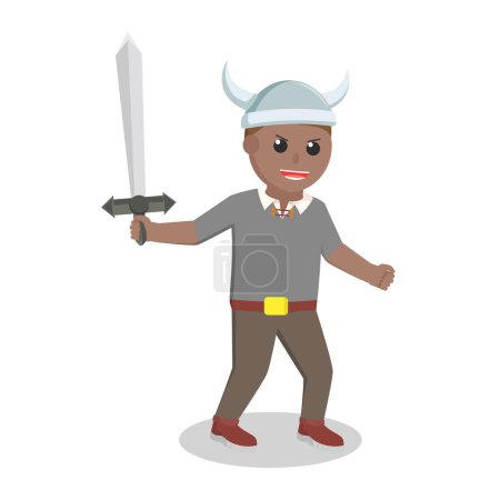 Illustration for Viking african soldier with sword design character on white background - Royalty Free Image
