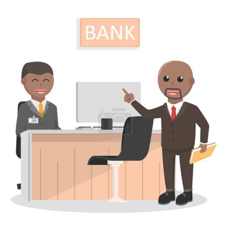 Ilustración de Banco cajero africano servir hombre de negocios diseño carácter sobre fondo blanco - Imagen libre de derechos
