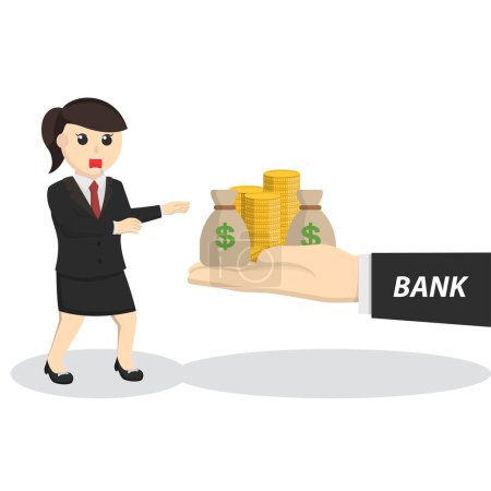 Illustration for Business woman secretary really want to get a loan design character on white background - Royalty Free Image